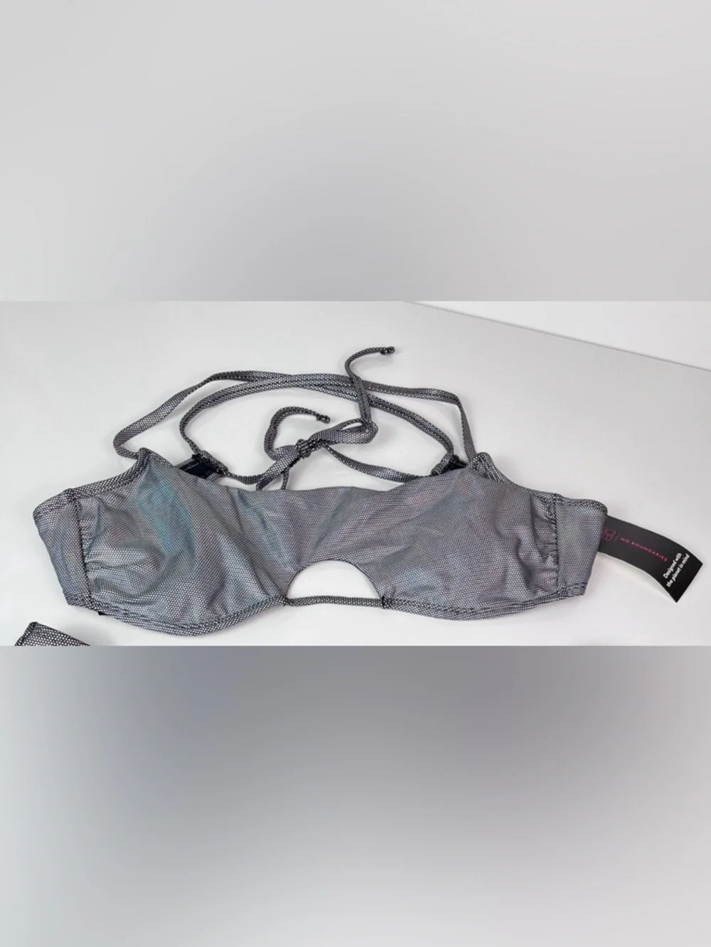 No Boundaries Juniors Bralette Bikini Top Metallic Silver Sz XL 15-17 NWT